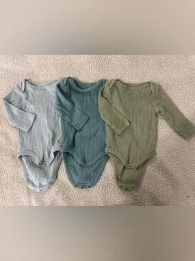 cloud island Ribbed Long-Sleeve One-Piece Set in Light Blue, Teal & Olive